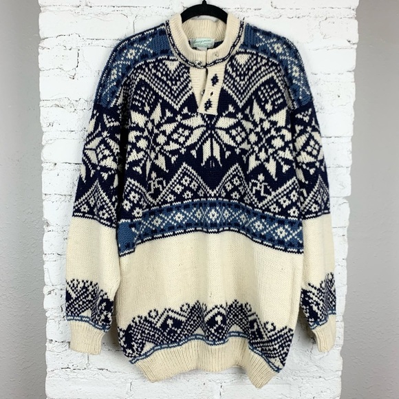 Amazonias Handmade Peru Sheepwool FairIsle Nordic Sweater Knit Button Pullover - Picture 8 of 8